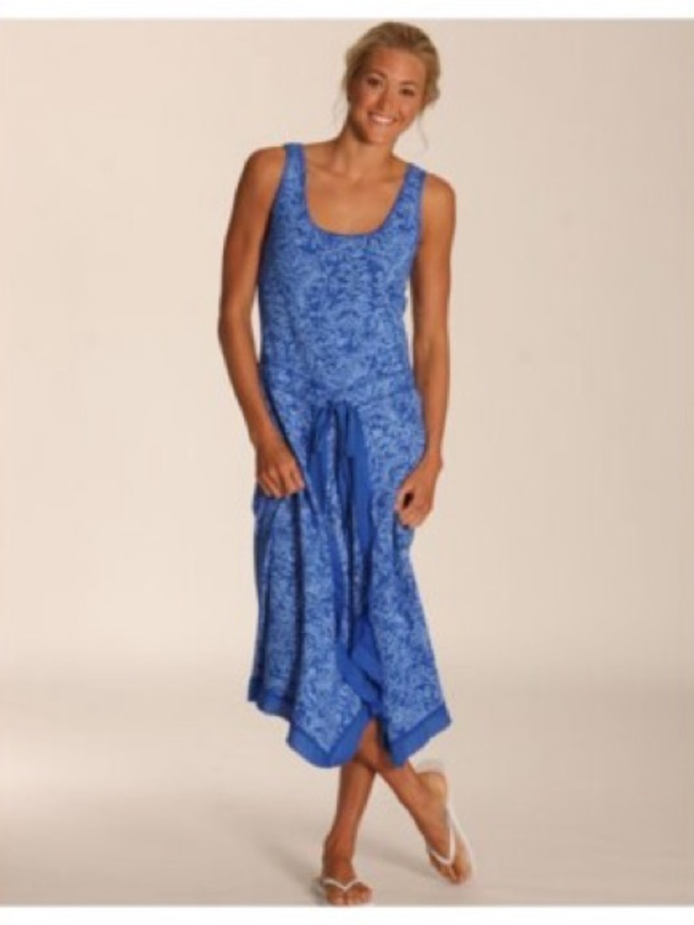 FRESH PRODUCE Beach Haven Pacific Blue Lagon Frayed Tank Dress M